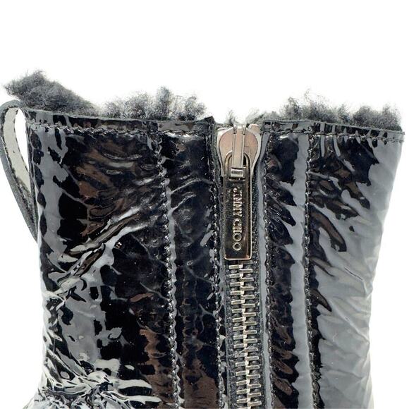 Jimmy Choo Patent Leather Shearling Platform Moto Biker Lug Sole Boots Heels‎ 38 - Picture 6 of 9